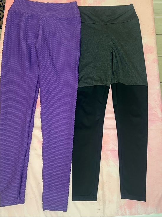 Pants - Women’s Purple Textured Leggings and Black Two-Tone Active Leggings